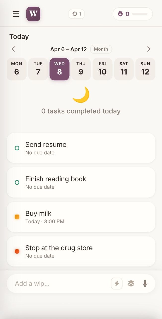 Home task list with calendar and natural language input